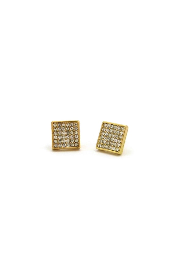 6 Stone Row Square Shape Stud Pierced Earrings - Gold-Tone w/ Lucite Box Display