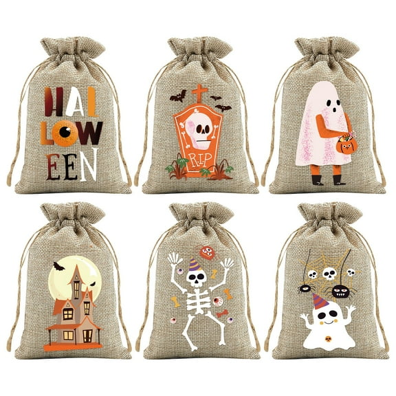 6 Storage Bags,Halloween Party Candy Bags,6Pcs Halloween Candy Bags Rustic Burlap Candy Bags Reusable Jute Candy Bags With Perfect For Halloween Trick Or Treating Kids' Halloween Candy Bags