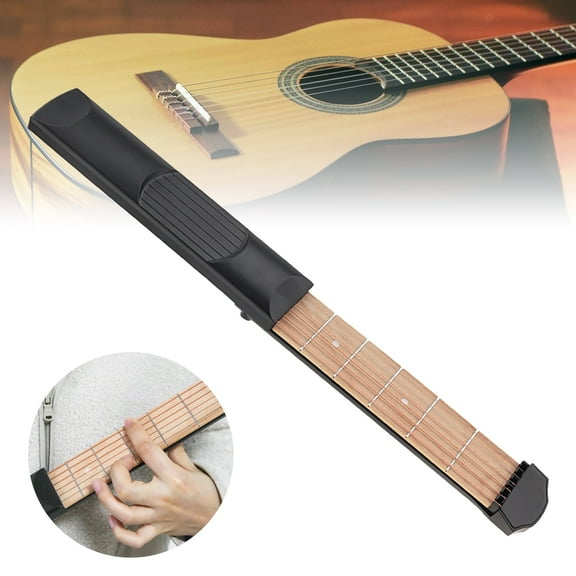 6 String 6 Fret Maple Fingerboard Portable Pocket Guitar Practice Tool Chord Trainer for Beginner with Tuning Wrench, Velvet Bag
