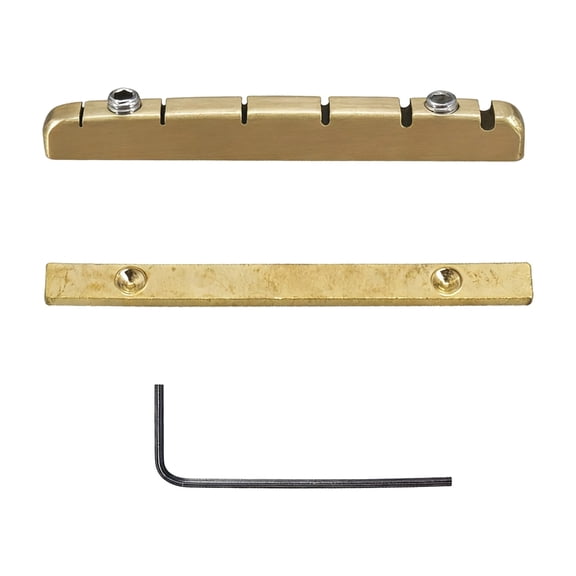 6 String Electric Guitar Brass Nut Adjustable Height Replacement Part for Improved Sound Quality Includes Base Plate