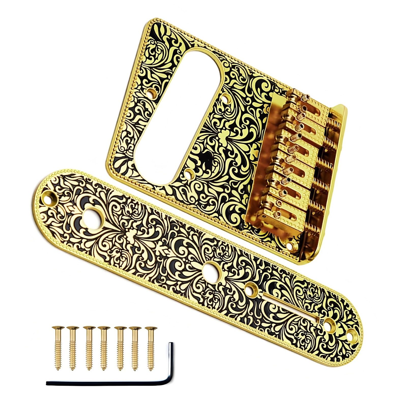 6 String Electric Guitar Engraved Bridge and Control Plate Set with Carving Design