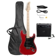 6-String Electric Guitar Kit with 20-Watt Amplifier, Beginner ST Stylish Guitar with Black Pickguard, Maple Fingerboard, Right Handed Orientation Red