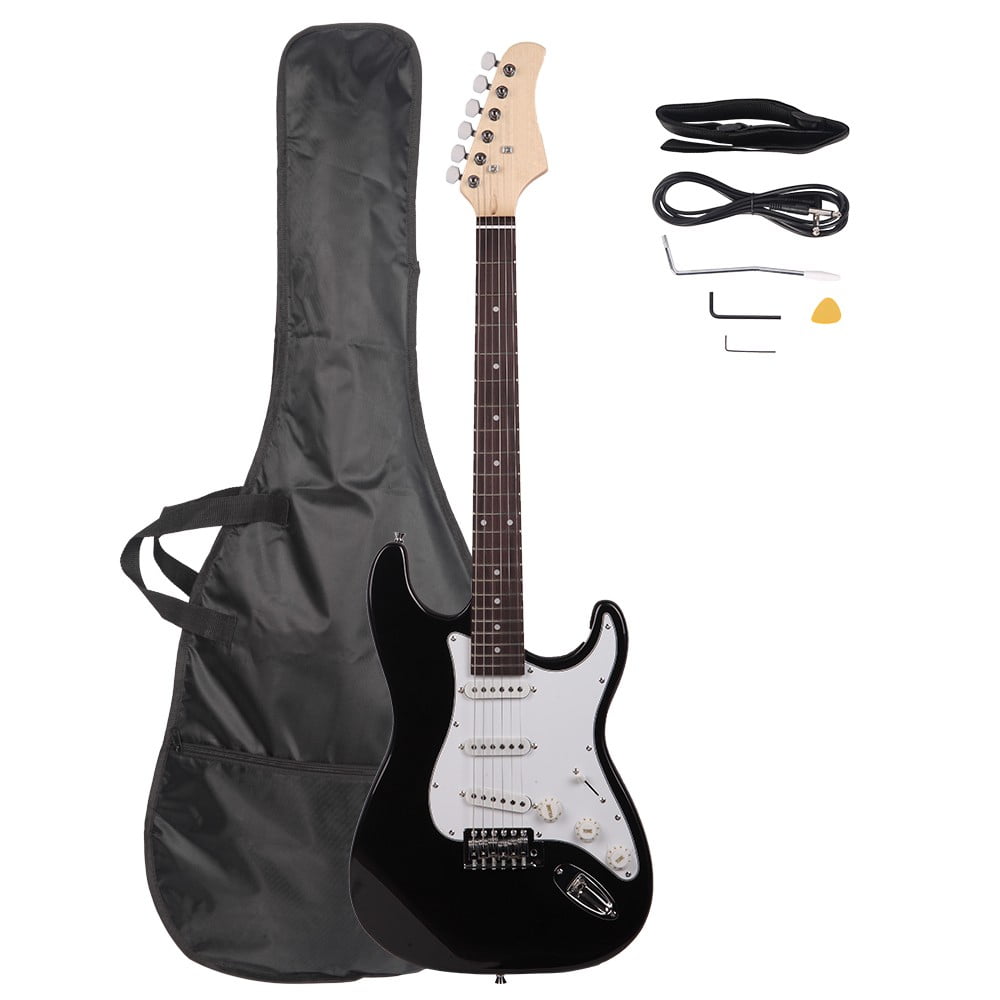 6-String Electric Guitar with 22 Frets, Rosewood Fingerboard, Basswood Body, Guitar Bag, Shoulder Strap, Tremolo Arm (Black)
