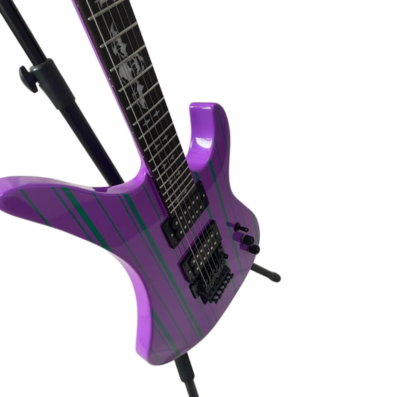 6 String Heavy Metal Electric Guitar, Purple Green Striped Offset Body with Double Floating Tremolo & HH Pickups