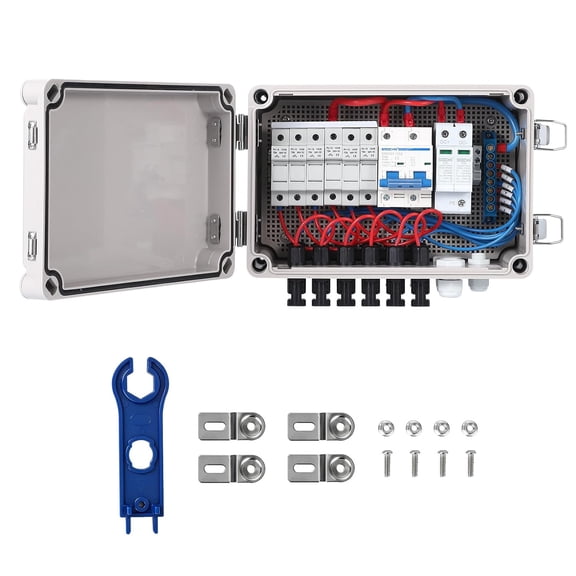 6 String PV Combiner Box DC 500V 15A Fuse Solar Combiner Box with Plastic Waterproof Enclosure, 6 Input 1 Output Junction Box for Off-Grid Solar Power System