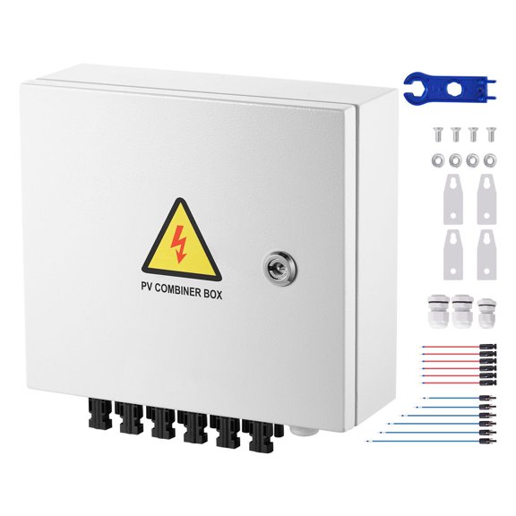 6 String PV Combiner Box with 15A Fuse 125A Circuit Breaker Lightning Arrester for On Off Grid Solar Systems IP65 Rated