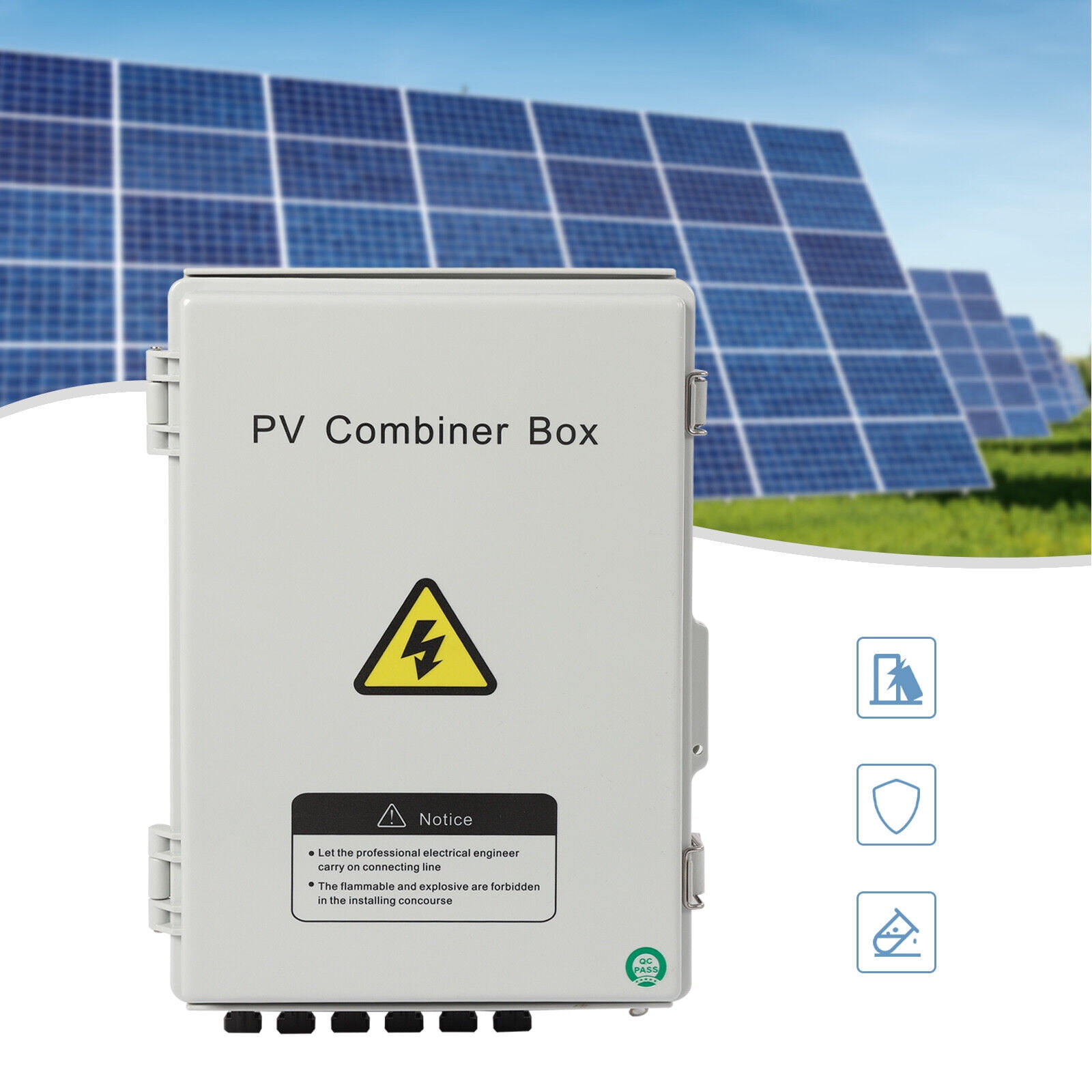 6 String Solar PV Combiner Box 63A Circuit Breaker Junction Box for Solar Panels