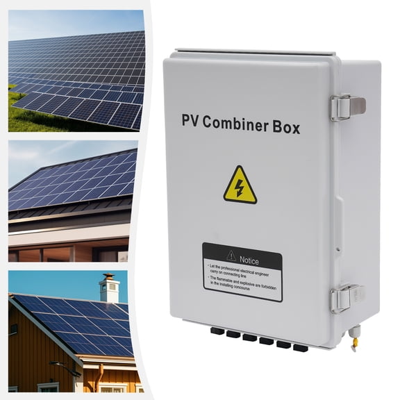 6 String Solar PV Combiner Box, Waterproof 63A Circuit Breaker Junction Box for On/Off Grid Solar Panel System