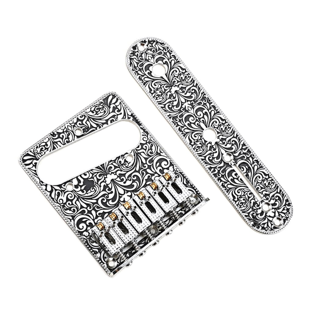 6 Strings Saddle Bridge Plate, 3 Way Switch Control Plate Set for Most Electric Guitars Replacement Parts Hardtail Set