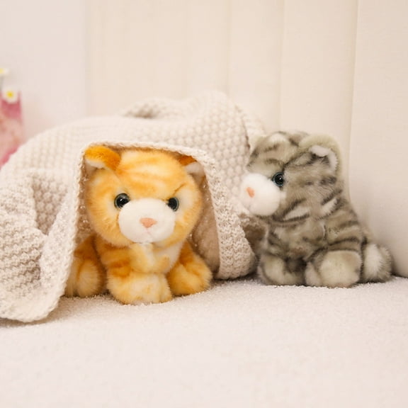 6" Stuffed Tabby Cat Animal, Soft Plush Toy, Cute Stuffed Animal for Boys and Girls, Realistic Looking Small Stuffed Animals, Nursery and Room Decor(Gray)