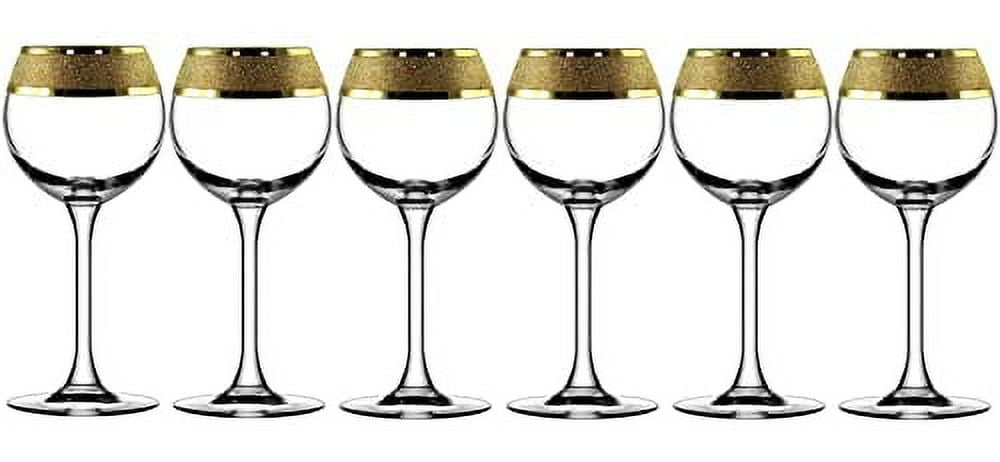 6-Stunning Wine Glass Glasses 6-pc Set 2.2 OZ Gold Carat Pattern Stunning Design