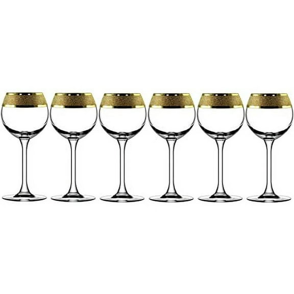 6-Stunning Wine Glass Glasses 6-pc Set 2.2 OZ Gold Carat Pattern Stunning Design