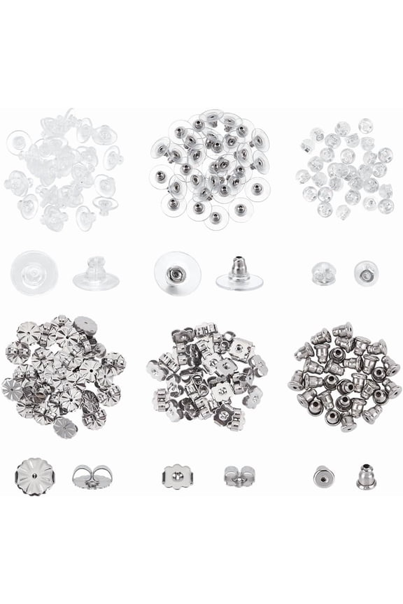 6 Style Earring Backs 180 Pcs Stainless Steel Earring Backs Replacements Studs Durable Silicone Back for Fish Hook Hoops Comfortable Stoppers for Jewelry Making making