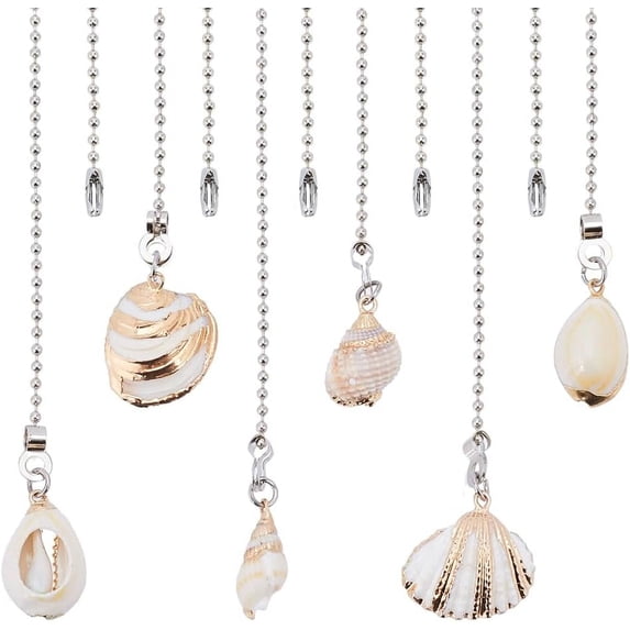 6 Style Seashell Ceiling Fan Pull Chain Extender Charm Pendant Ocean Boho Adjustable Decorative 12.6in Extension Connector Replacement Hanging Ornaments for Lighting Lamp Decor Seashell Color 1set