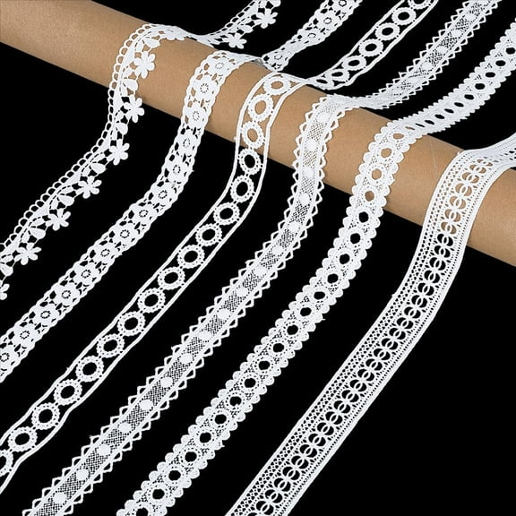 6 Styles 12 Yards Assorted White Lace Trim Vintage Eyelet Floral Pattern Edge Fabric Embroidery Trimming Crochet Ribbon for Sewing Making Wedding Decor Gift Wrapping Diy Craft Bouquet Supply White