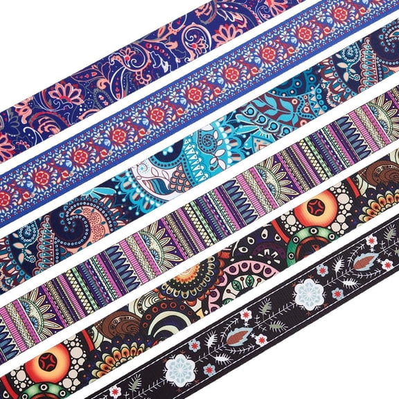 6 Styles 12m Polyester Jacquard Ribbon 38mm Wide Ethnic Style Double-Sided Floral Fabric Trim Thick Tyrolean Ribbon for DIY Sewing Clothing Handmade Bag Straps Belts