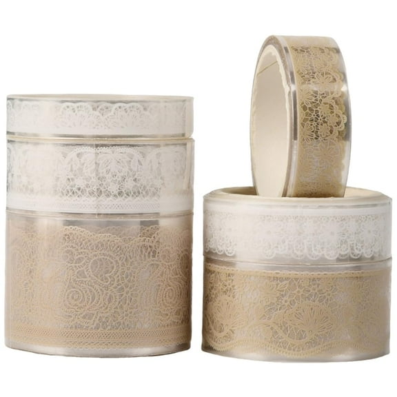 6 Styles 6 Rolls Vintage Washi Tape Lace Pattern Masking Tape Bulk Transparent Mixed Sizes White Green Decorative Sticker Roll