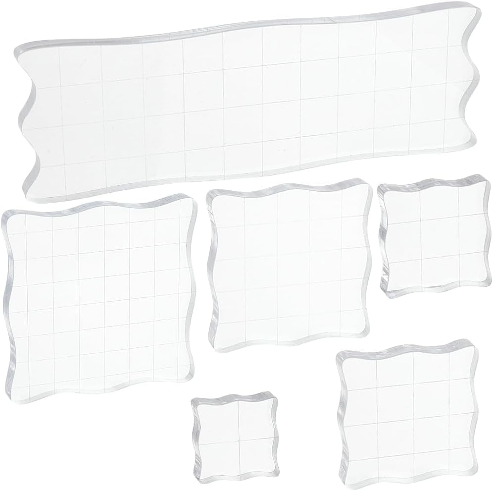 6 Styles Acrylic Stamp Blocks Tools with Grid Lines Wavy Frosted Border ...