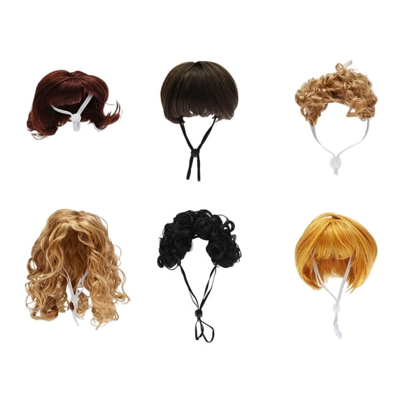 6 Styles Assorted Pet Wigs Adjustable Elastic Strap Soft Synthetic Cosplay Hairpieces For Small Medium Dogs Cats Holiday Party