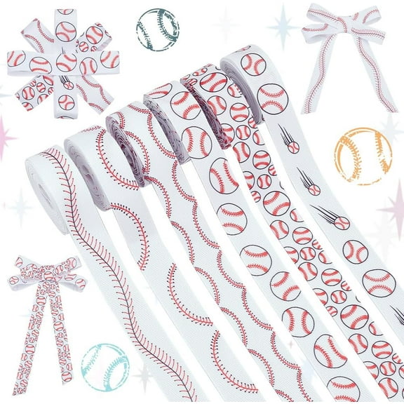 6 Styles Baseball Ribbons 30 Yards Sports Ball Ribbon White Grosgrain Baseball Ribbon Crafts Fabric Ribbons 7/8 inch Wide