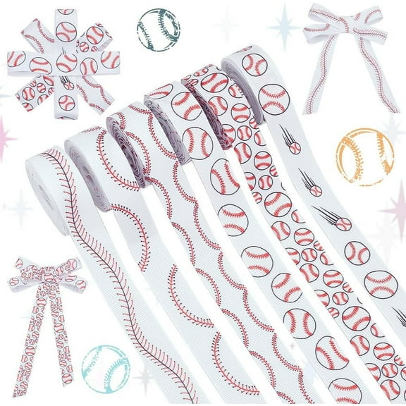 6 Styles Baseball Ribbons 30 Yards Sports Ball Ribbon White Grosgrain Baseball Ribbon Crafts Fabric Ribbons