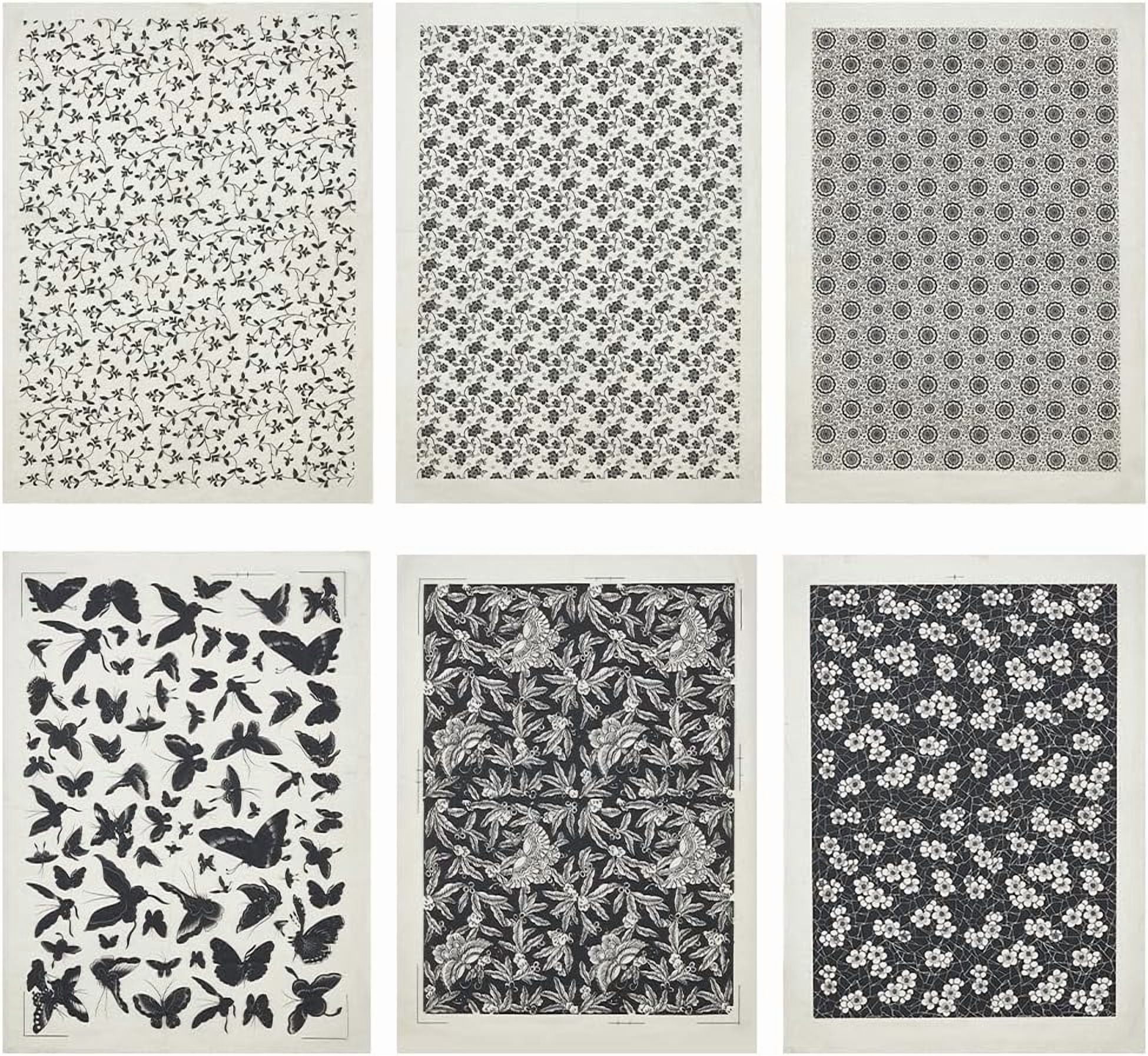 6 Styles Butterfly Flower Pattern Ceramic Decals Black Pottery Ceramics Clay Transfer Paper Underglaze Flower Paper for Pottery Enamel Decal 15x21 Inch