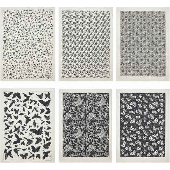 6 Styles Butterfly Flower Pattern Ceramic Decals Black Pottery Ceramics Clay Transfer Paper Underglaze Flower Paper for Pottery Enamel Decal 15x21 Inch