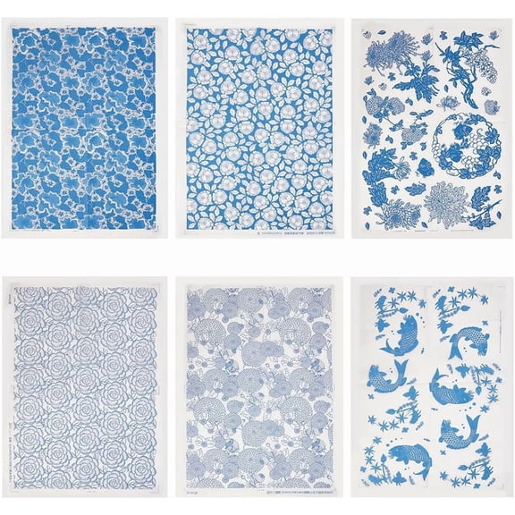 6 Styles Ceramic Decals Clay Transfer Paper Overglaze Enamel Decal Underglaze Transfers for Pottery Paper Sheets for Pottery Art 21.14x14.92 inches DIY Making