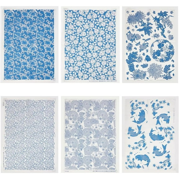 6 Styles Ceramic Decals Clay Transfer Paper Overglaze Enamel Decal Underglaze Transfers for Pottery Paper Sheets for Pottery Art 21.14x14.92 inches