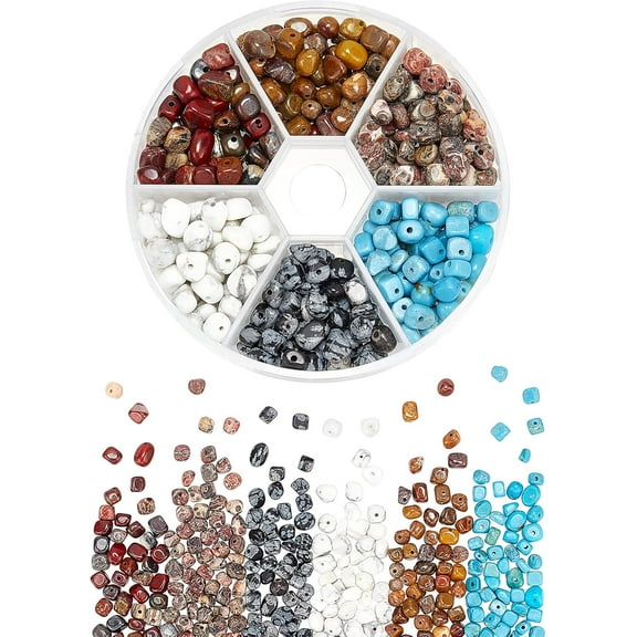 6 Styles Chip Gemstone Beads Natural Irregular Stone Beads Mixed Polished Rock Beads with 0.8 mm Hole