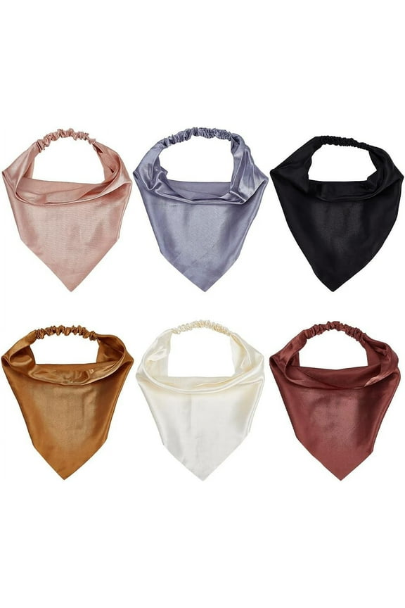 6 Styles Elastic Hair Scarf Boho Headbands Triangle Bandana Solid Color Head Kerchief Scarves Non Slip Turban for Teen Girls Women Hair Accessories Gray Dark Khaki Light Coffee Black Pink
