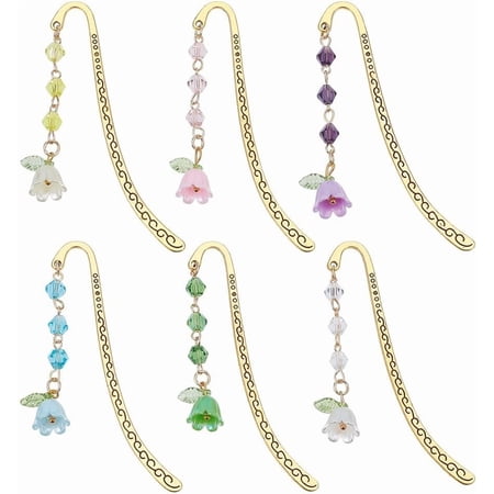 6 Styles Flower Bookmark Lily of the Valley Metal Book Markers Multipack Gold Bookmarks Funny Resin Charms Bookmark Gift for Women Man Book Reading Lovers Christmas Festival Delicate Gift