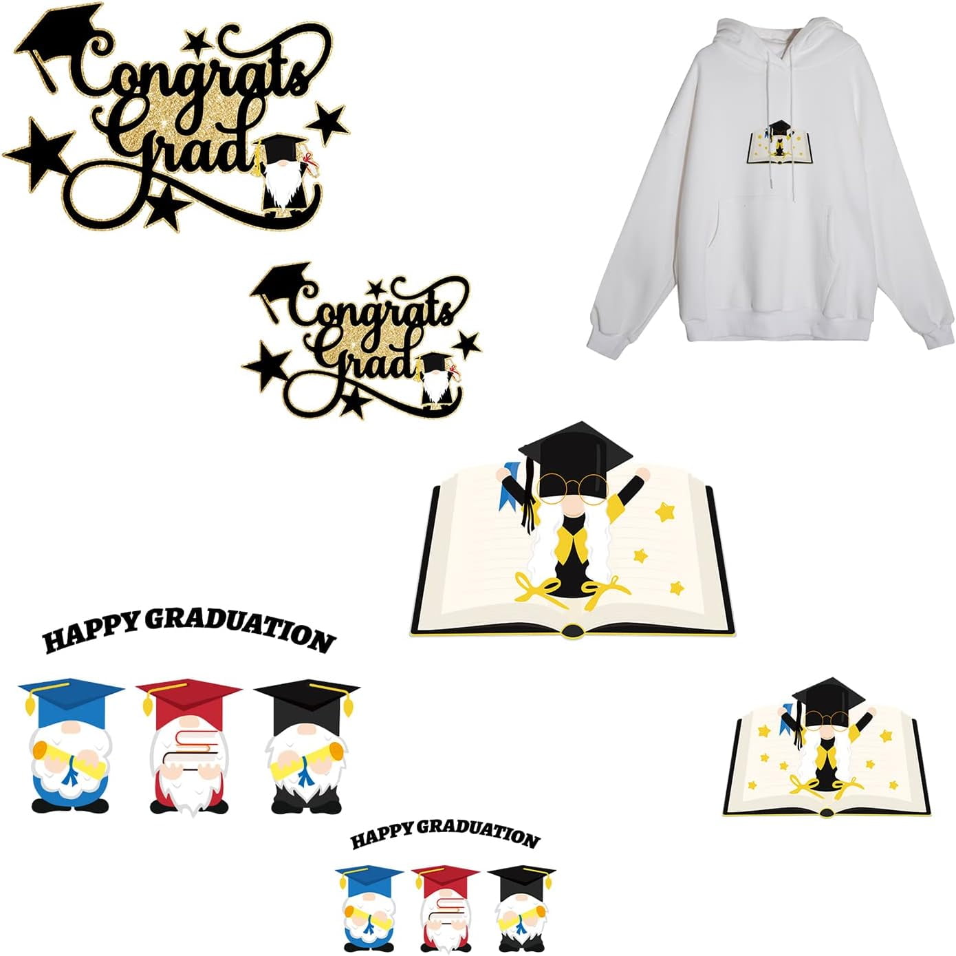 6 Styles Happy Graduation Gnome Iron on Patches Congrats Grad PET Heat ...