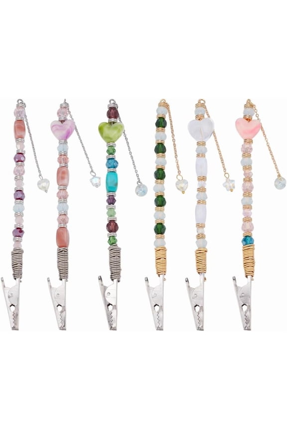 6 Styles Iron Credit Card Grabber for Long Nail 6pcs Debit Bank Card Grabber with Clip Glass Heart Star Beaded Credit Card Clips Pullers for Long Nails Keychain Women Girls 1set