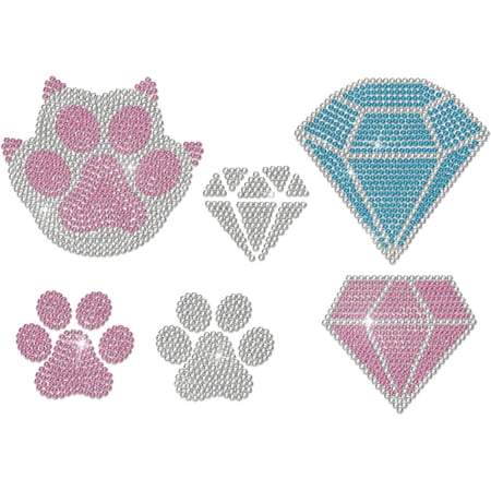 6 Styles Paw Print Diamond Rhinestone Iron on Heat Transfer Dog Cat Animal Paws Hotfix Transfer Clothing Repair Applique Fabric Decor