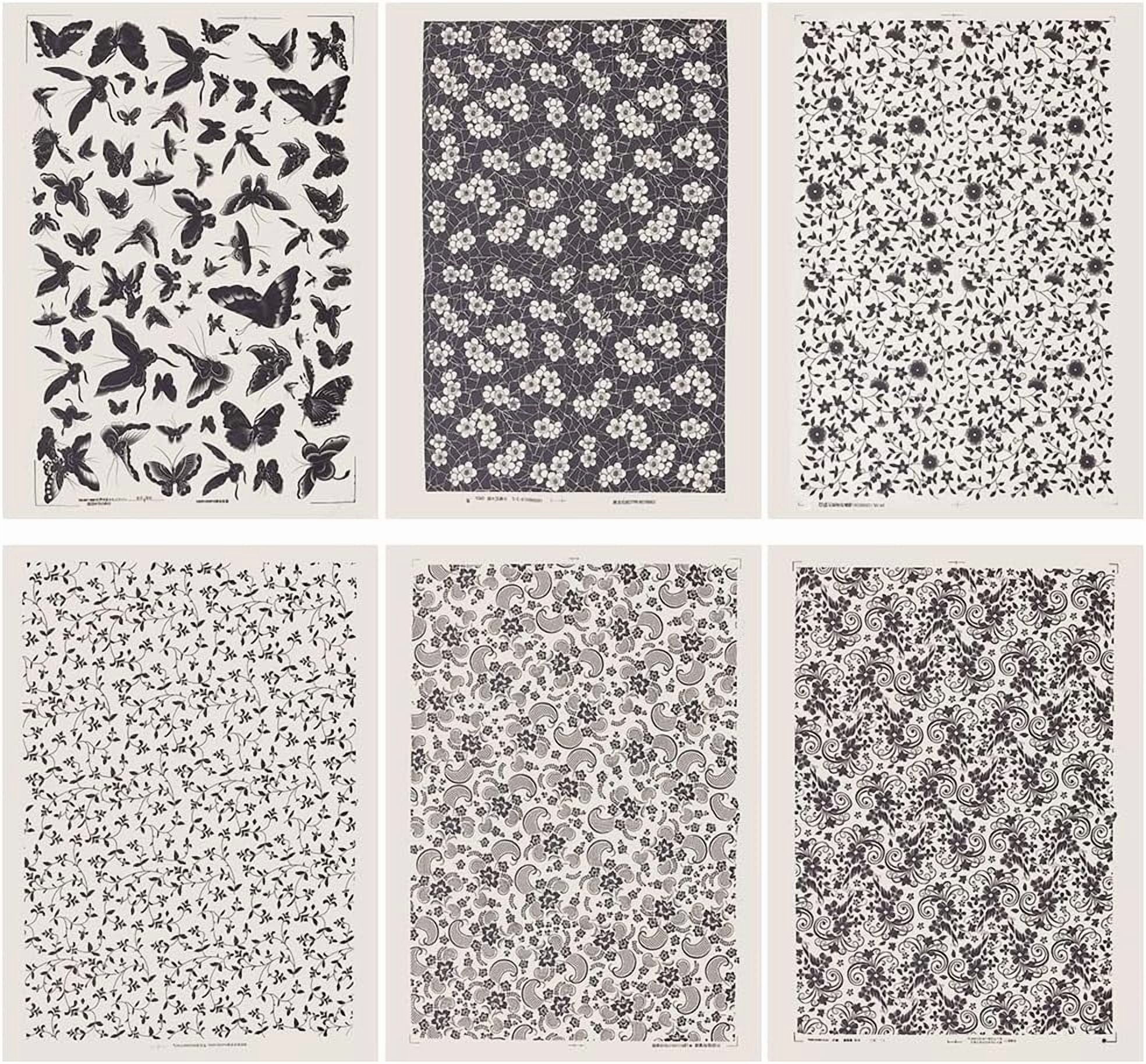 6 Styles Pottery Ceramics Clay Transfer Paper 21x15Inch Butterfly Flowers Pattern Underglaze Transfers Decals Ceramic Decals for Pottery Enamel Black and White