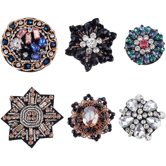 6 Styles Rhinestone Bead Patch Snowflake Flower Floral Embroidery Sew on Applique Patches for Clothing Jeans Jackets Scrapbooking Handbag Shoes