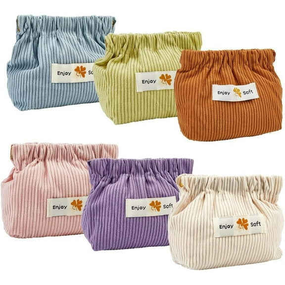 6 Styles Shrapnel Portable Pouch Corduroy Storage Bag Elastic Hair Tie Toiletry Organizer Travel Cosmetic Bag Handbag Small Pouch Purse Case for Travel Home Gifts Coin Purse