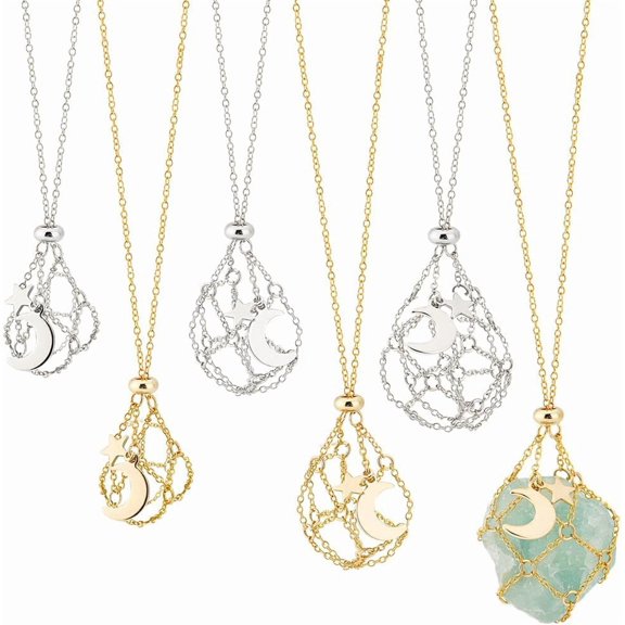 6 Styles Stainless Steel Cage Necklace Holder 20-24 Inch Necklace Cord Empty Stone Holder Replacement Necklace Cord with Adjustable Length for DIY Neckace Jewelry Crafts Projects