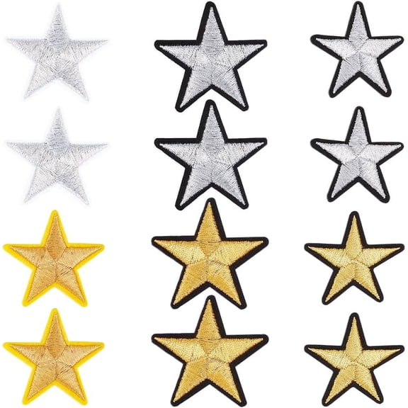 6 Styles Star Iron on Patches 42Pcs Adhesive Stars Embroidery Cloth Sew on Patch Yellowhite Embroidered Appliques Embellishments Computerized for DIY Clothes Crafts Jeans Repair Decoration Colorful