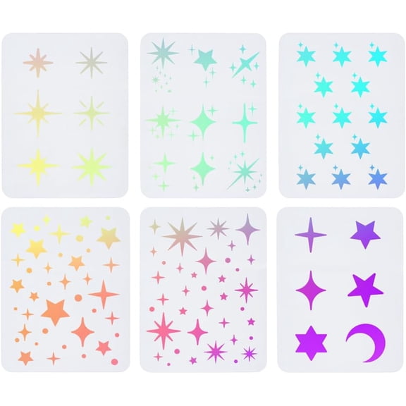 6 Styles Star Moon PVC Plastic Hollow Out Drawing Painting Stencils Templates Clear 306x230x0.2mm 6pcs/set