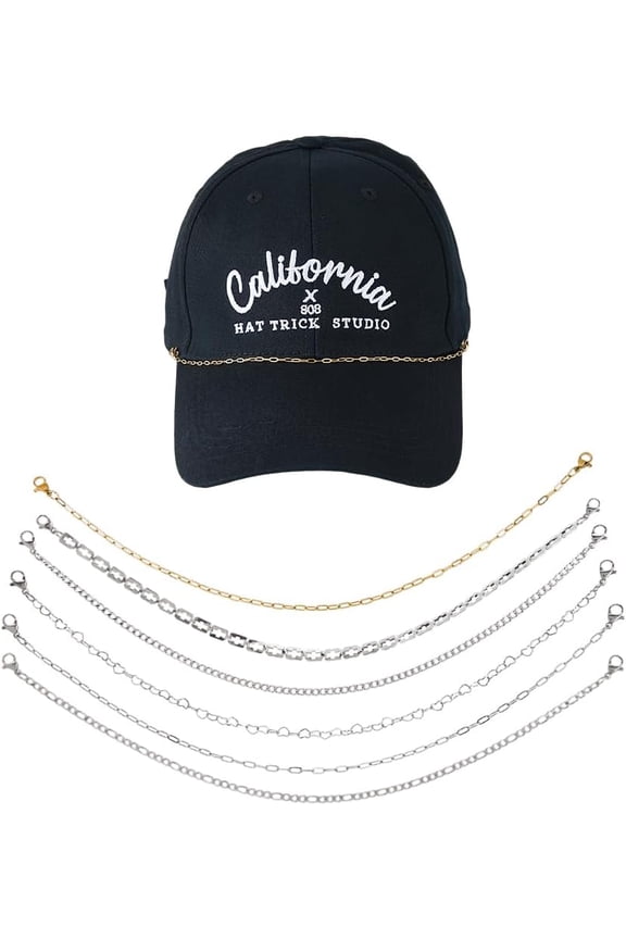 6 Styles Trucket Hat Chains 9.96 Inch(25.3cm) Stainless Steel Hat Chains Bill Decoration Trucket Hat Charms Metal Detachable Chains for Mesh Baseball Hat Party Supplies