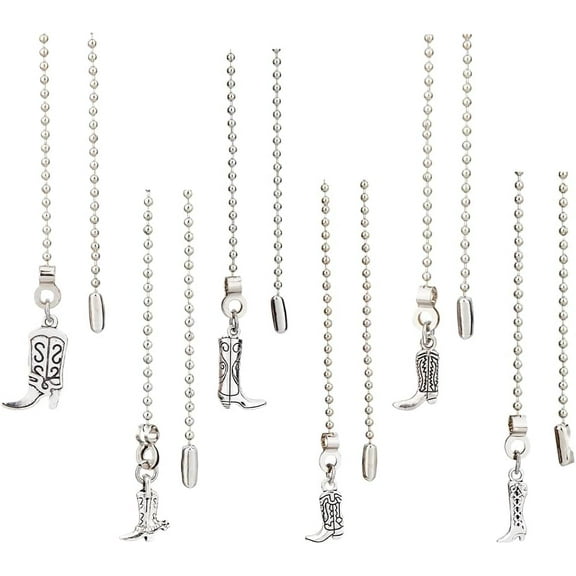 6 Styles Western Cowboy Ceiling Fan Pull Chain Extenders Cowboy Boots Charms with Ball Chains Connector 13.3-13.58" Alloy Pull String Extension