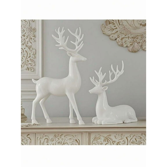 6 Styles White Resin Deer Sculpture Set, Elegant Deer Statue, Holiday Reindeer Carving, Suitable For Home Decor, Living Room, Bedroom, Office Decorations Room Decor