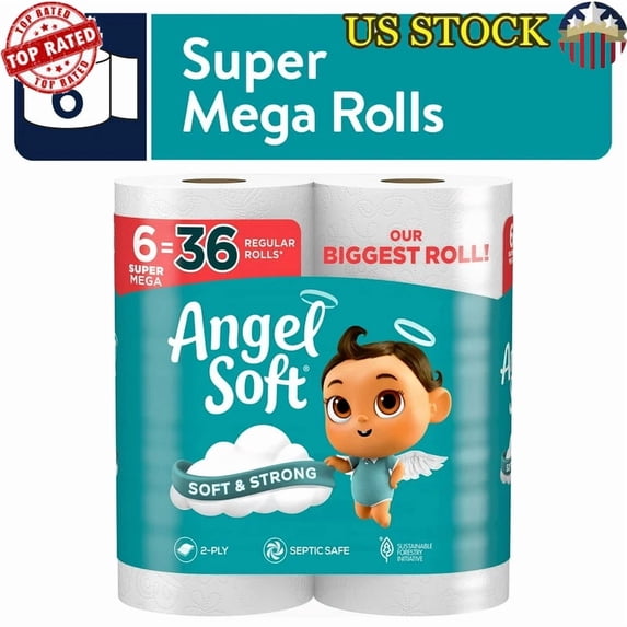 Domino Super Rollo 6 Super Mega Rolls Soft Toilet Paper 2Ply Strong And Soft Bathroom ...