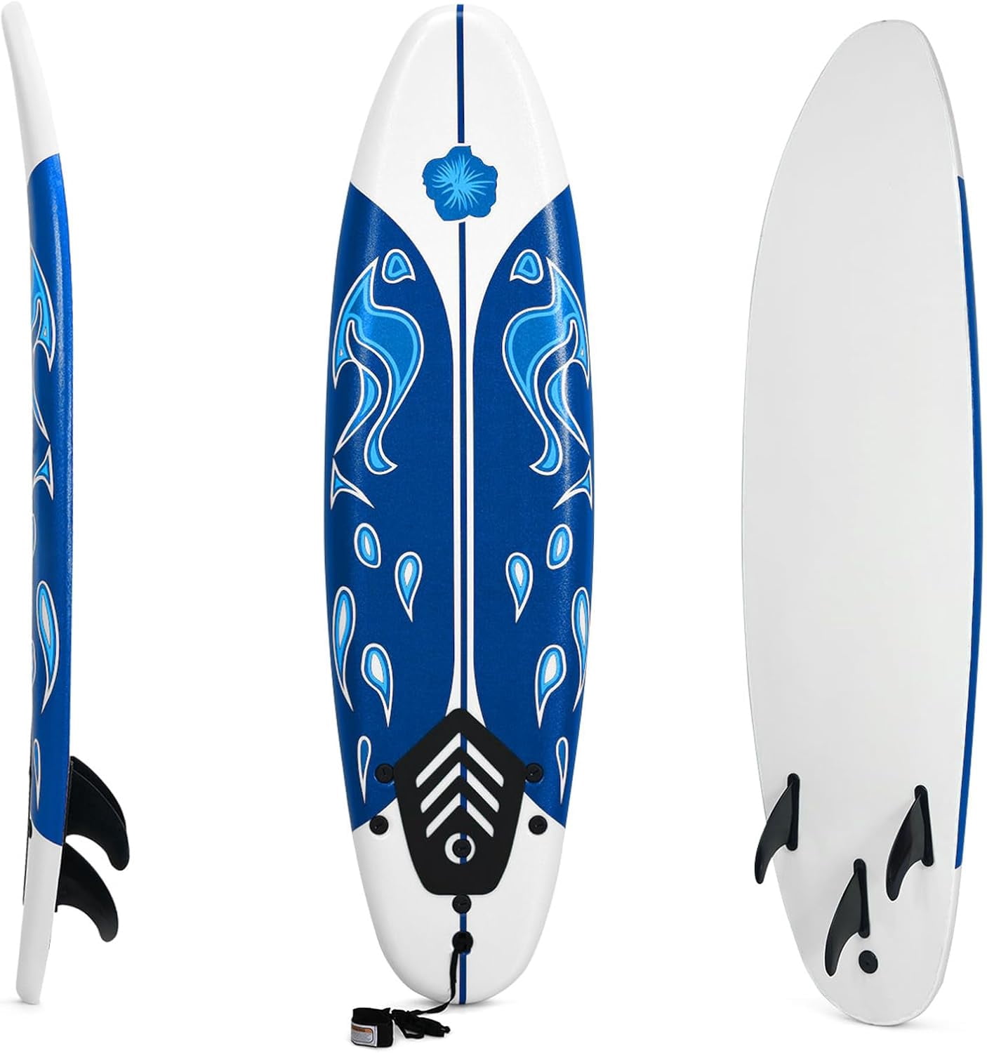 6' Surfboard, Surfing Board with 3 Removable Fins, Safety Leash, EPS Core & EPE Deck, Lightweight Surf Board for Teenagers, Adults, Beginners