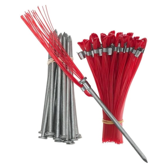 6" Survey Flags - Red Ground Markers 25 Pack with Steel Stakes - Heavy Duty Construction & Property Line Marking - High Visibility Survey Whiskers