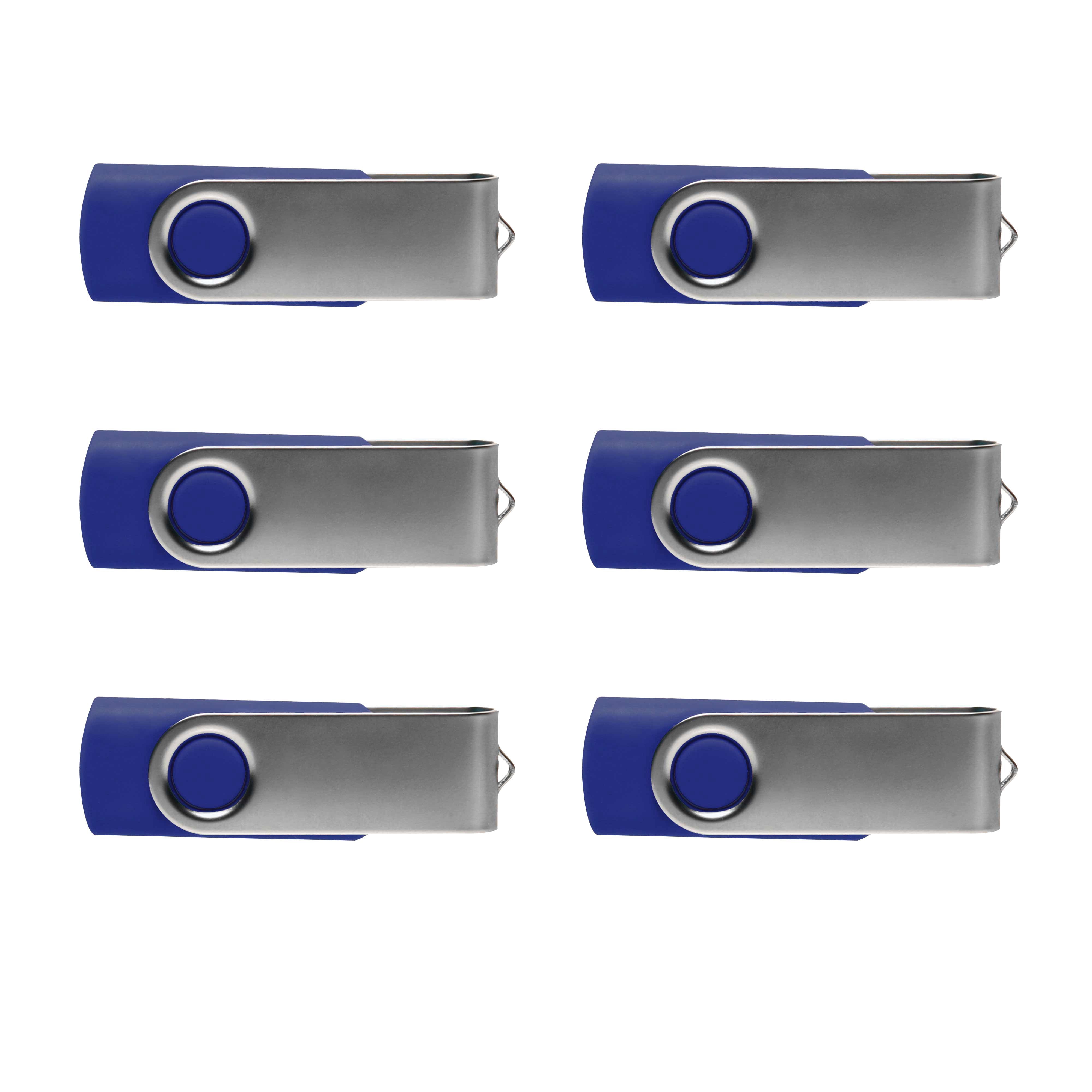 6 Swivel USB Flash Drives Pack, 8GB - Pocket size, Long Data Retention - Blue