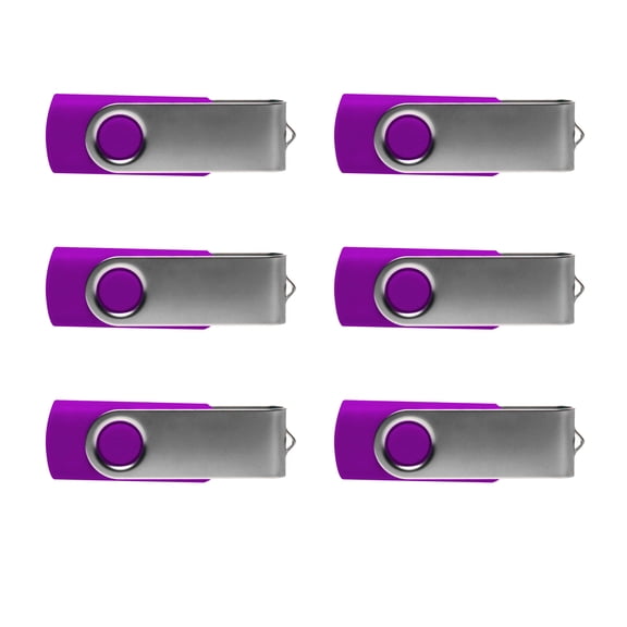 6 Swivel USB Flash Drives Pack, 8GB - Pocket size, Long Data Retention - Purple