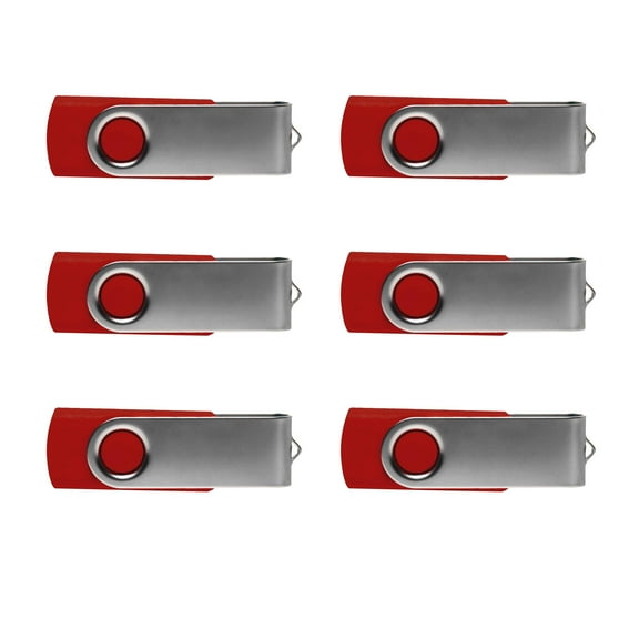 6 Swivel USB Flash Drives Pack, 8GB - Pocket size, Long Data Retention - Red